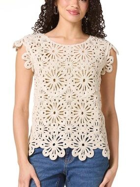 Anthropologie Cream Crochet Floral Lace Cap-Sleeve Camisole